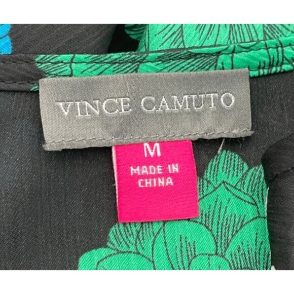 Floral Print Vince Camuto Long Sleeve Fold Over Hem Black/Green/Blue Top NWOT M - Picture 5 of 8